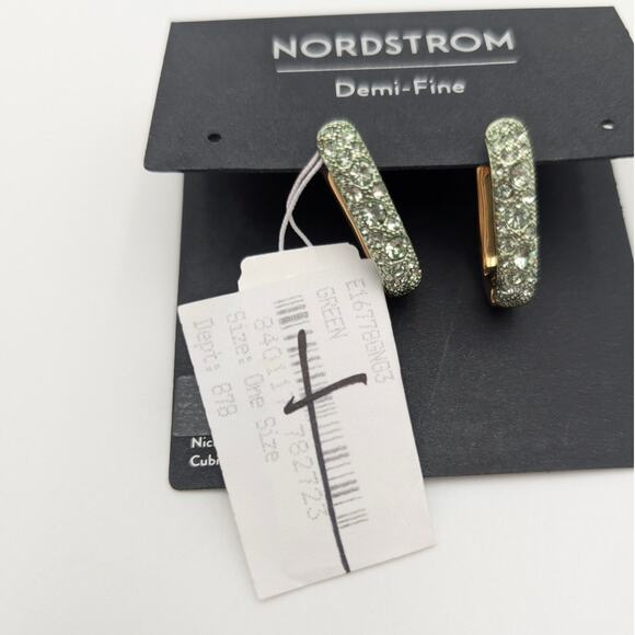 Nordstrom Women's Pavé Cubic Zirconia Huggie Hoop Earrings Green One Size - Picture 5 of 5